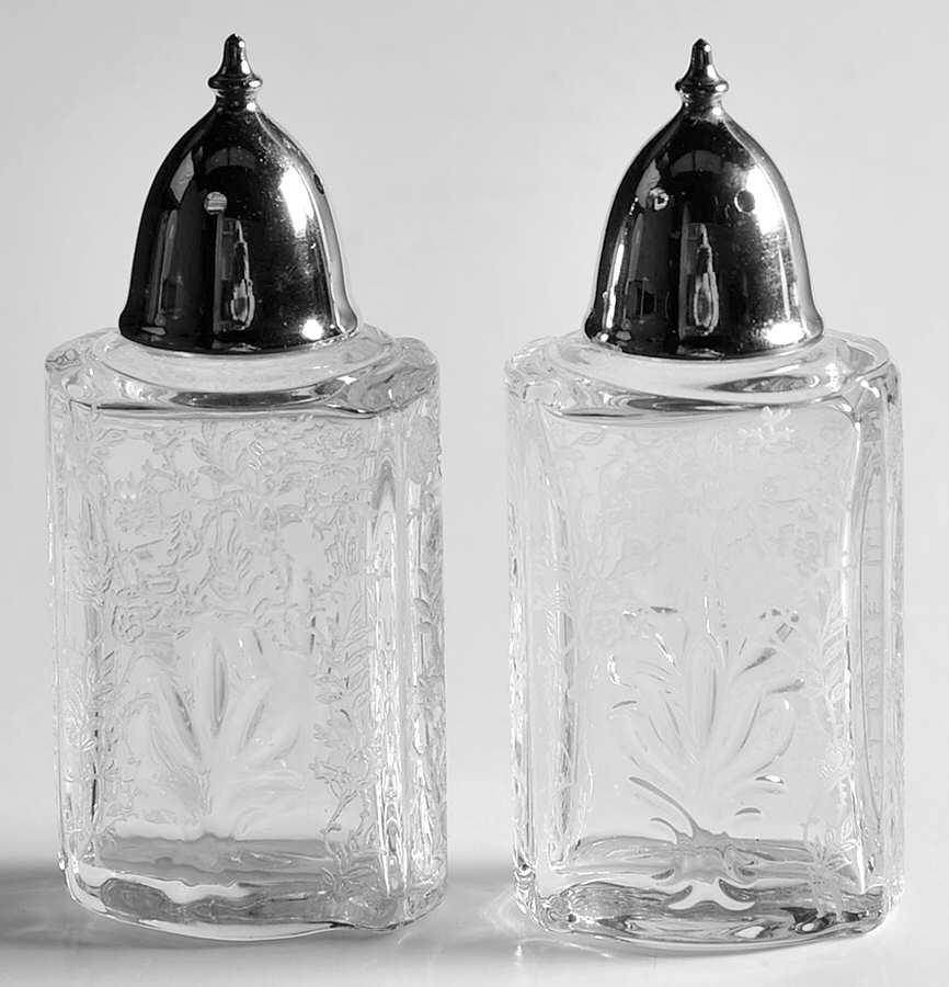 Chintz (Etched) Shaker Set with Metal Lids (Baroque Shape) by Fostoria-1