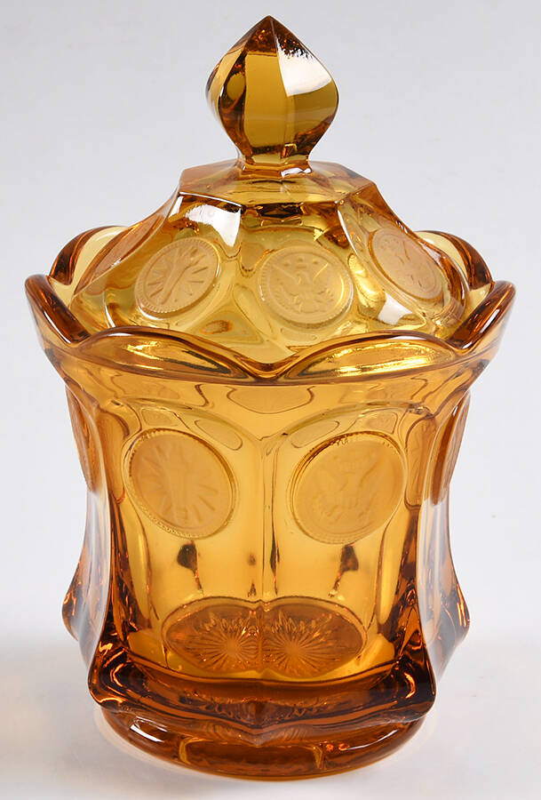 Coin Glass Amber Candy Dish & Lid by Fostoria-1