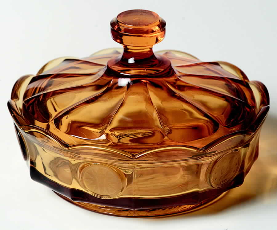 Coin Glass Amber Candy Box & Lid by Fostoria-1