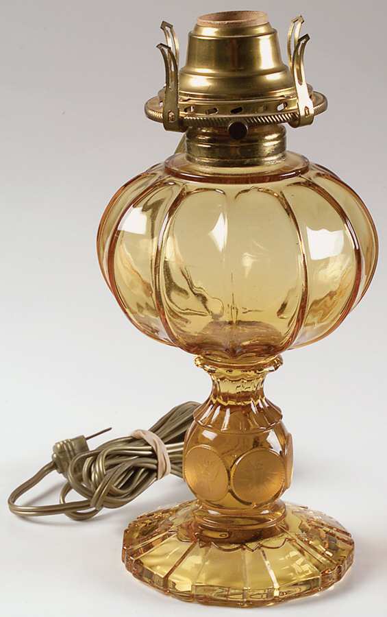 Coin Glass Amber Electric Patio Lamp, Base Only by Fostoria-1