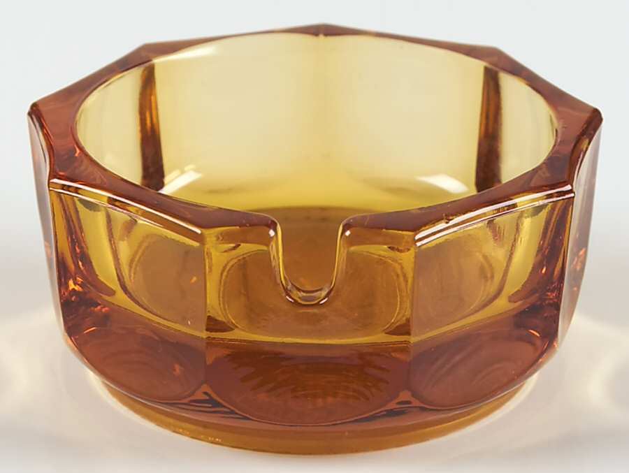Coin Glass Amber Ashtray Lid with Slot for Cigarette Holder by Fostoria-1