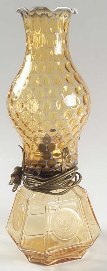 Coin Glass Amber Electric Coach Lamp with Globe by Fostoria-1