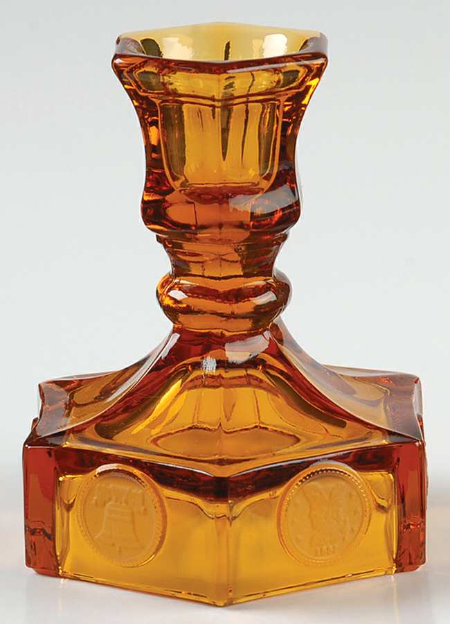 Coin Glass Amber Single Light Candlestick by Fostoria-1