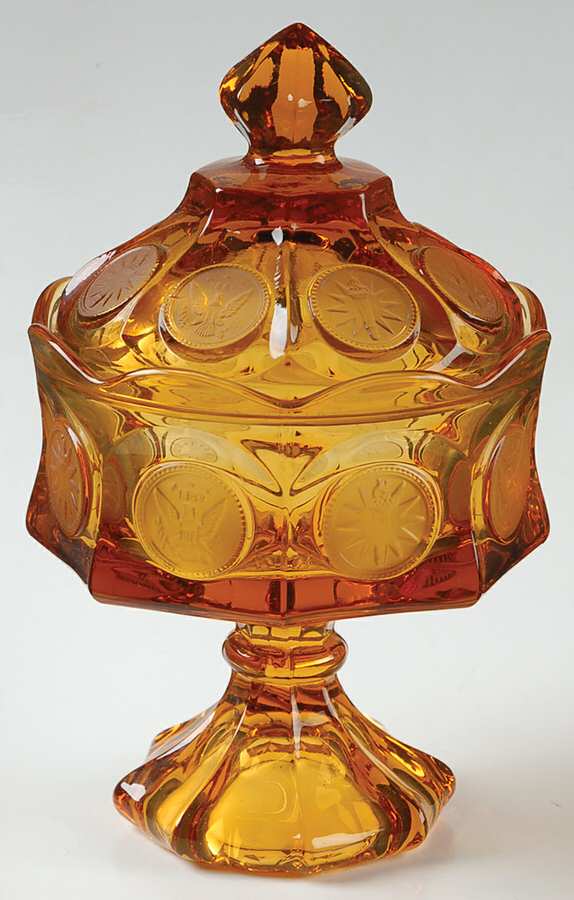 Coin Glass Amber Wedding Bowl with Lid by Fostoria-1