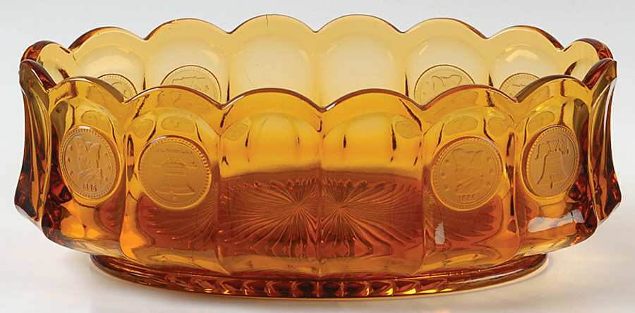 Coin Glass Amber 9" Oval Bowl by Fostoria-1