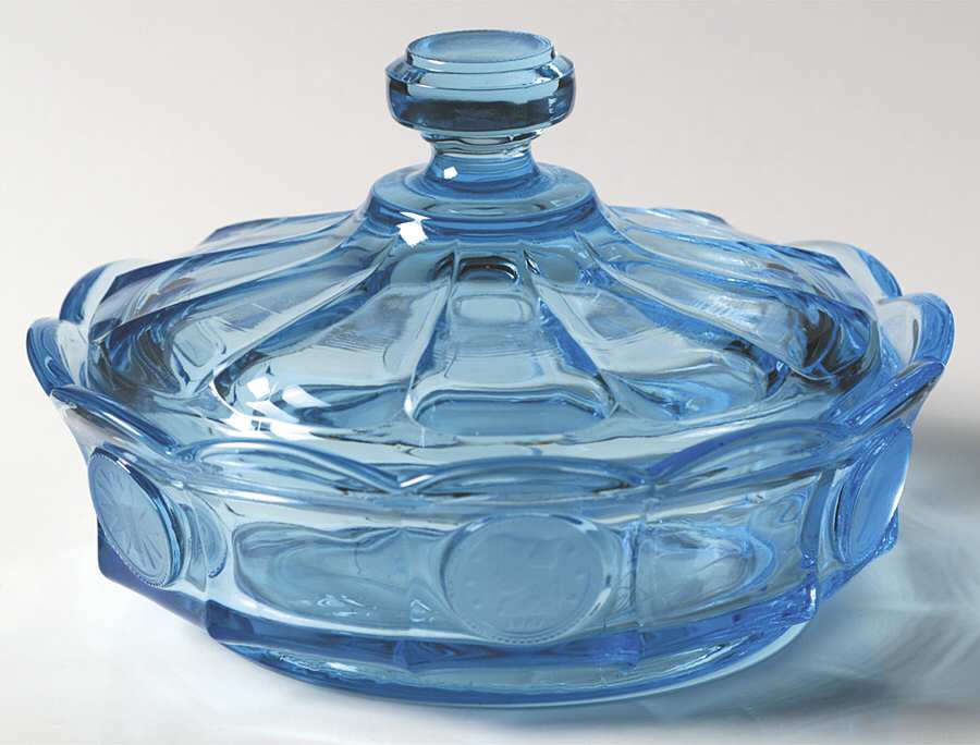 Coin Glass Dark Blue (Older) Candy Box & Lid by Fostoria-1