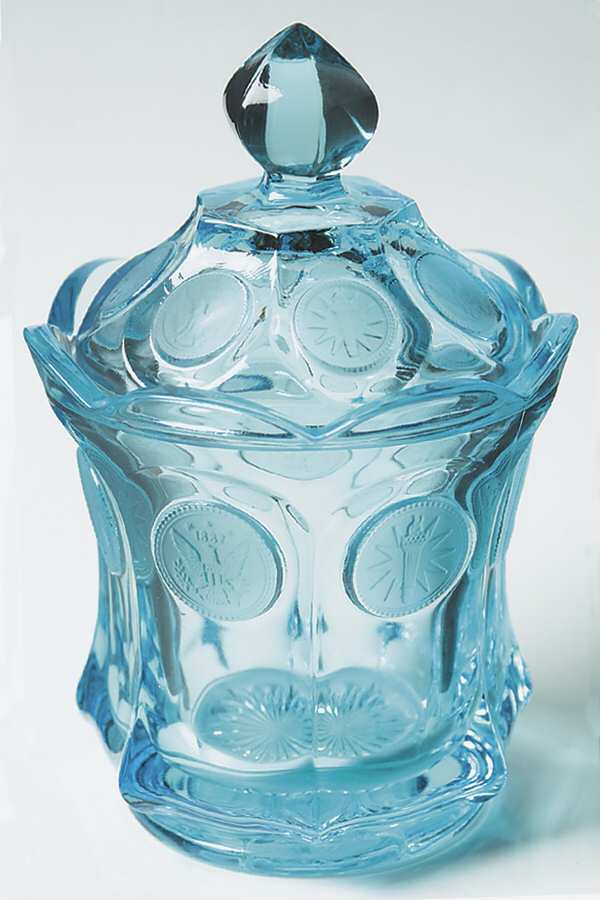 Coin Glass Dark Blue (Older) Candy Dish & Lid by Fostoria-1