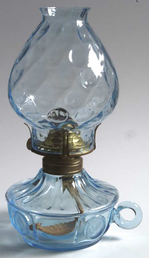 Coin Glass Dark Blue (Older) Oil Courting Lamp with Globe by Fostoria-1
