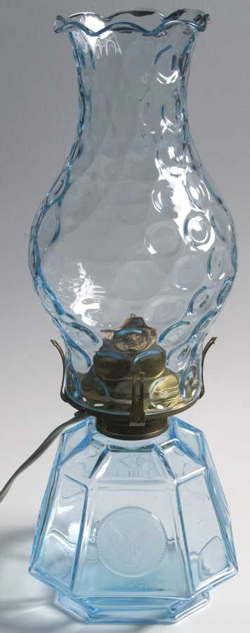 Coin Glass Dark Blue (Older) Electric Coach Lamp with Globe by Fostoria-1