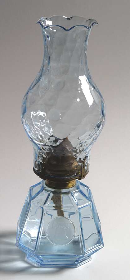 Coin Glass Dark Blue (Older) Oil Coach Lamp with Globe by Fostoria-1
