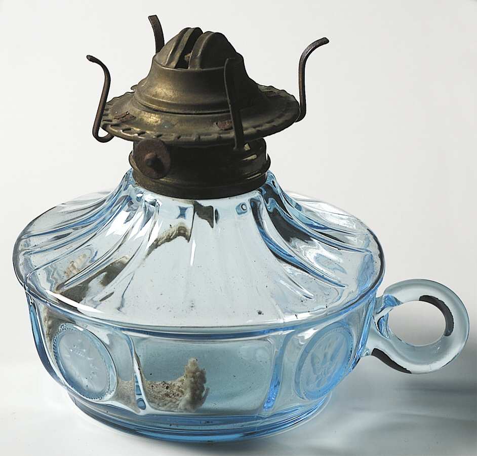 Coin Glass Dark Blue (Older) Oil Courting Lamp, Base Only by Fostoria-1