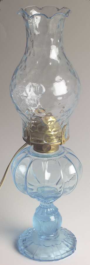 Coin Glass Dark Blue (Older) Electric Patio Lamp with Globe by Fostoria-1