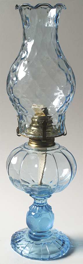 Coin Glass Dark Blue (Older) Oil Patio Lamp with Globe by Fostoria-1