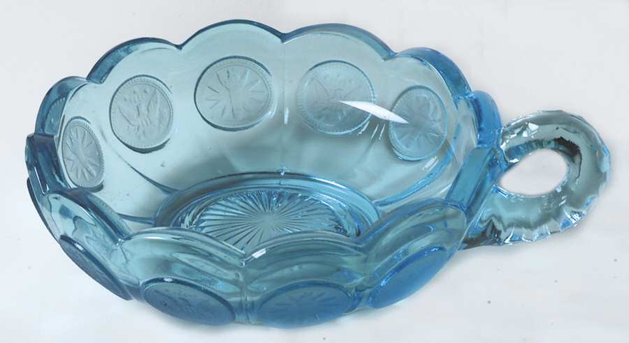 Coin Glass Dark Blue (Older) Handled Nappy by Fostoria-1