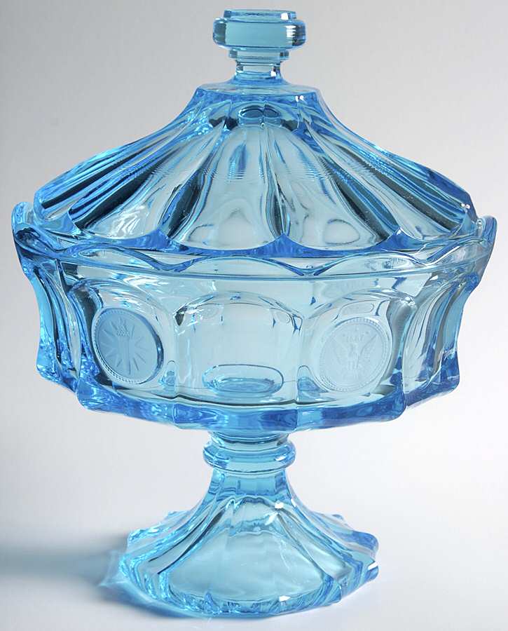 Coin Glass Dark Blue (Older) Compote & Lid by Fostoria-1