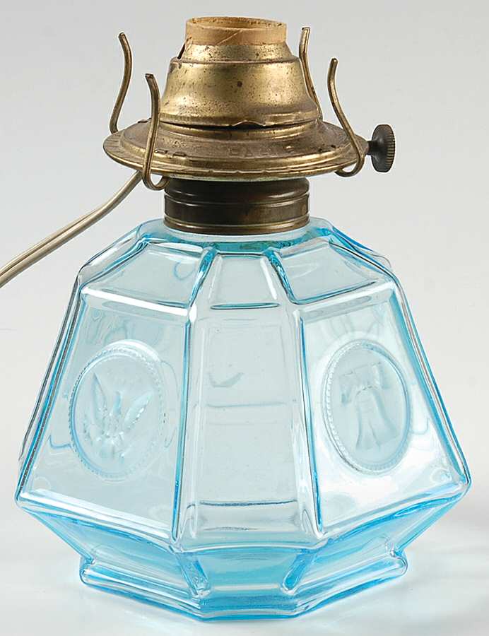 Coin Glass Dark Blue (Older) Electric Coach Lamp, Base Only by Fostoria-1