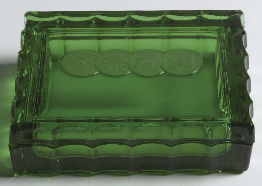 Coin Glass Emerald Green (Older, Stem 1372) Cigarette Box & Lid by Fostoria-1