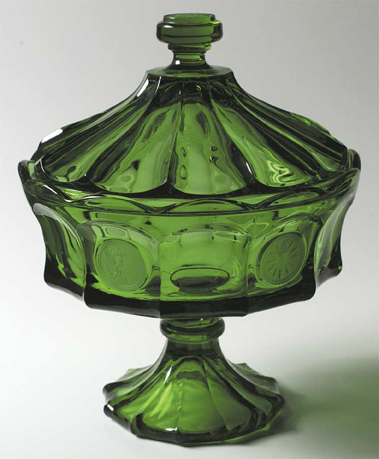 Coin Glass Emerald Green (Older, Stem 1372) Compote & Lid by Fostoria-1