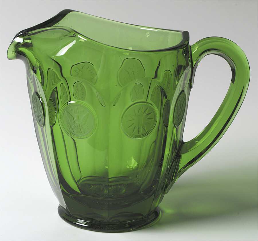 Coin Glass Emerald Green (Older, Stem 1372) 32 Oz Pitcher by Fostoria-1