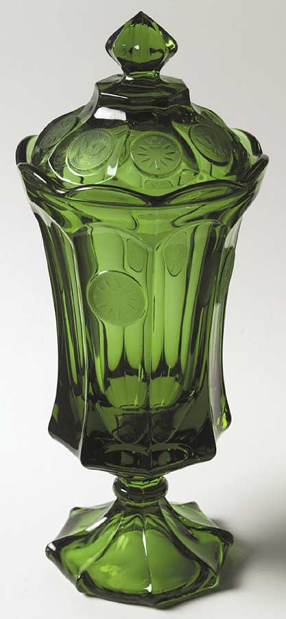 Coin Glass Emerald Green (Older, Stem 1372) Footed Urn & Lid by Fostoria-1