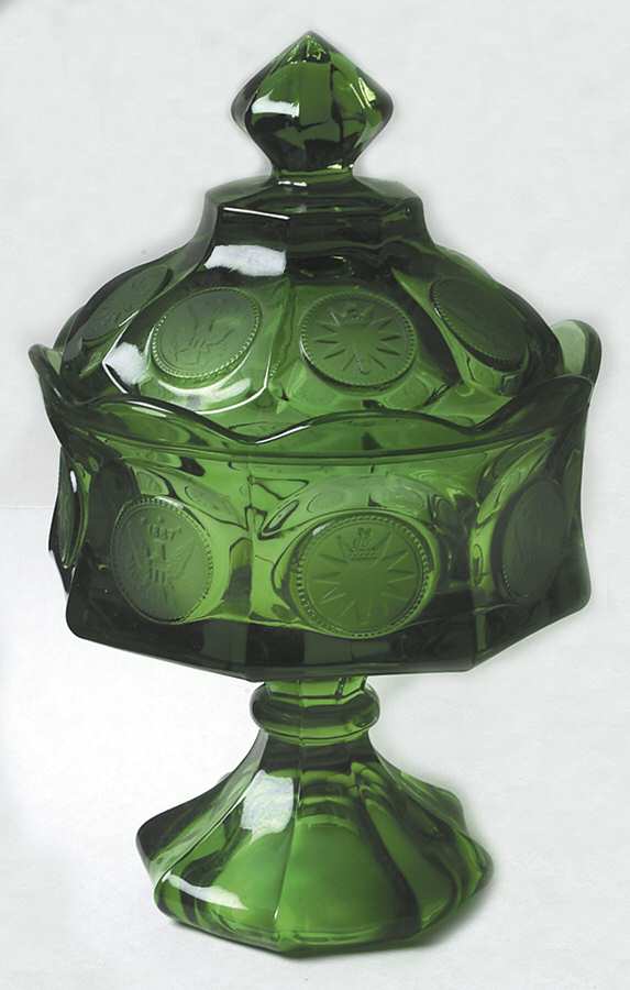 Coin Glass Emerald Green (Older, Stem 1372) Wedding Bowl with Lid by Fostoria-1