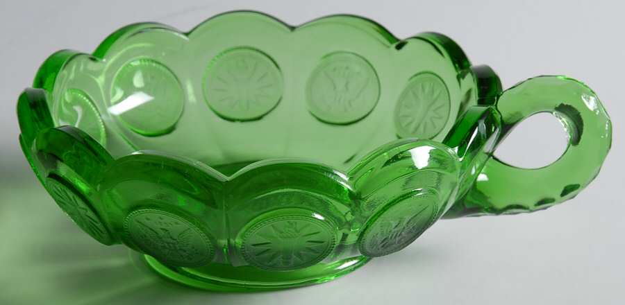 Coin Glass Emerald Green (Older, Stem 1372) Handled Nappy by Fostoria-1