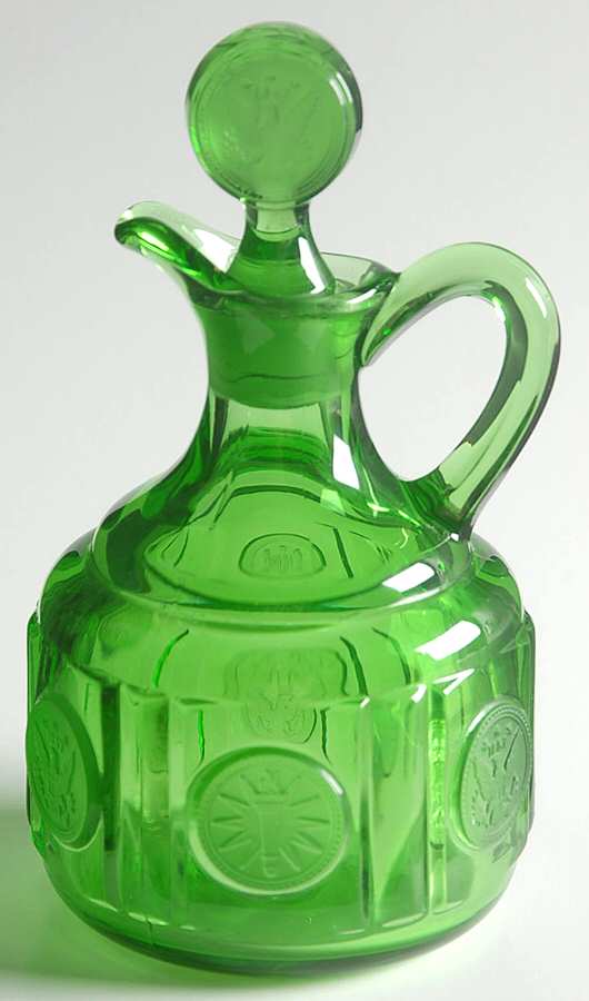 Coin Glass Emerald Green (Older, Stem 1372) Cruet & Stopper by Fostoria-1