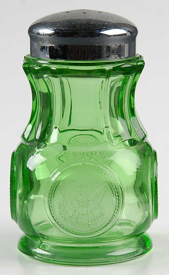 Coin Glass Emerald Green (Older, Stem 1372) Shaker with Metal Lid by Fostoria-1