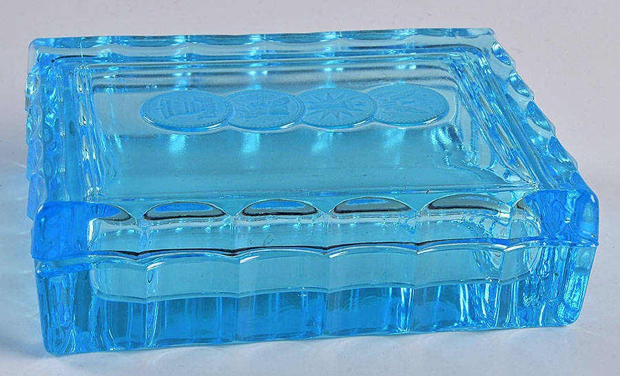 Coin Glass Light Blue (Newer) Cigarette Box & Lid by Fostoria-1