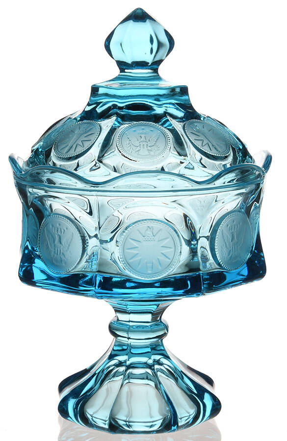 Coin Glass Light Blue (Newer) Wedding Bowl with Lid by Fostoria-1