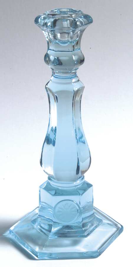 Coin Glass Light Blue (Newer) 8" Single Light Candlestick by Fostoria-1