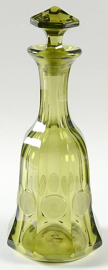 Coin Glass Olive Green Decanter & Stopper by Fostoria-1