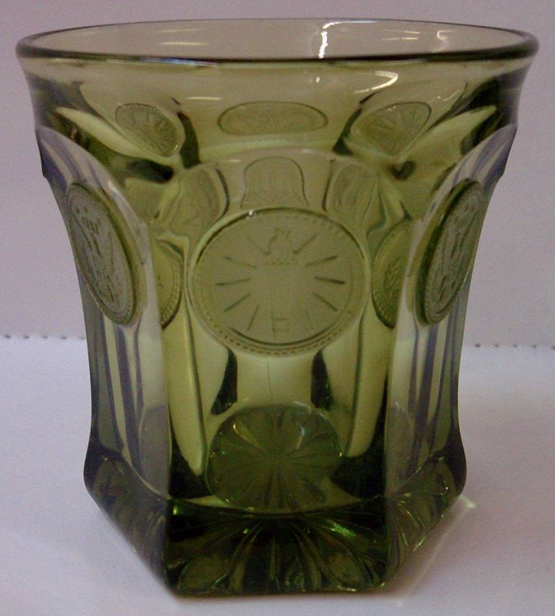 Coin Glass Olive Green Double Old Fashioned by Fostoria-1
