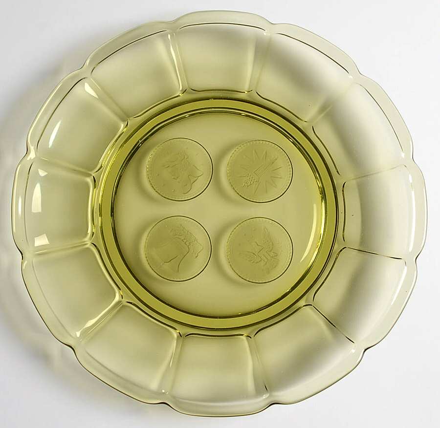 Coin Glass Olive Green Luncheon Plate by Fostoria-1