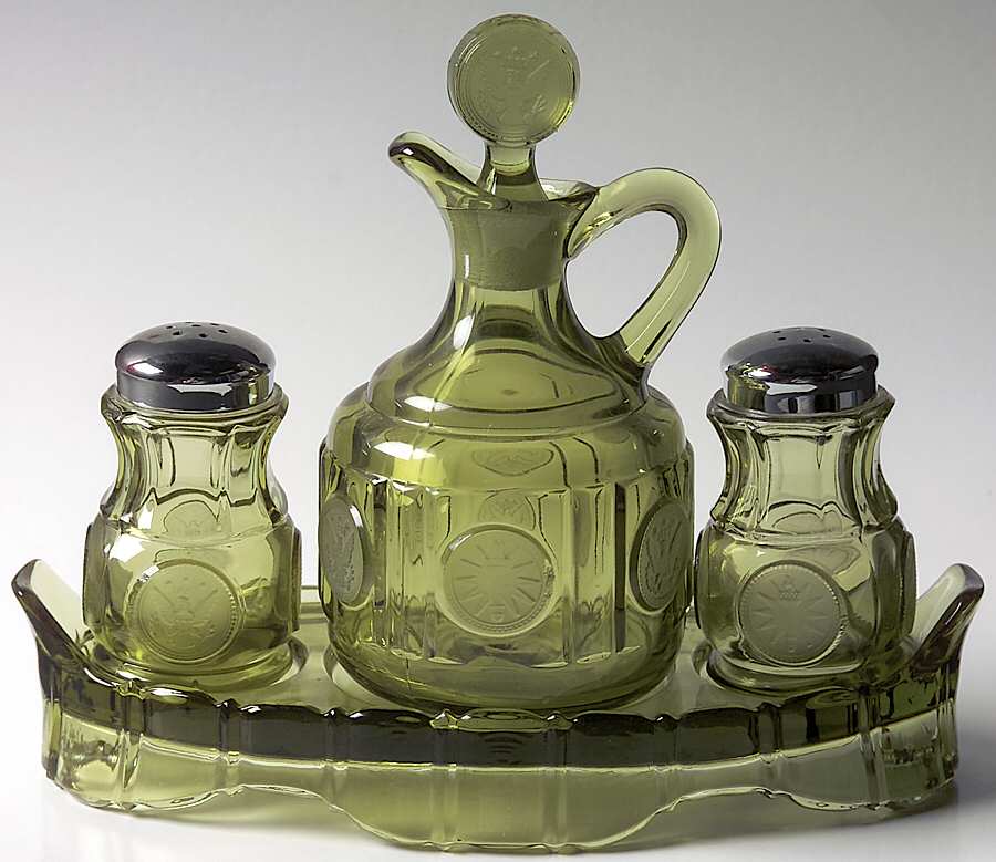 Coin Glass Olive Green (4 Piece) Condiment Set by Fostoria-1