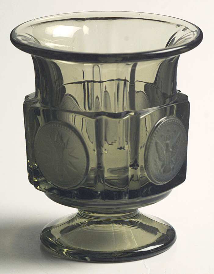 Coin Glass Olive Green Footed Cigarette Urn by Fostoria-1