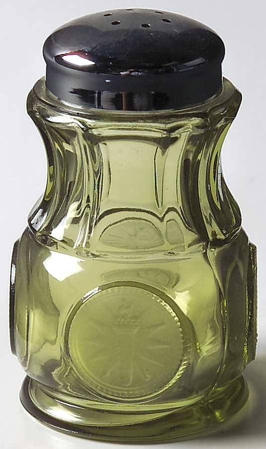Coin Glass Olive Green Shaker with Metal Lid by Fostoria-1