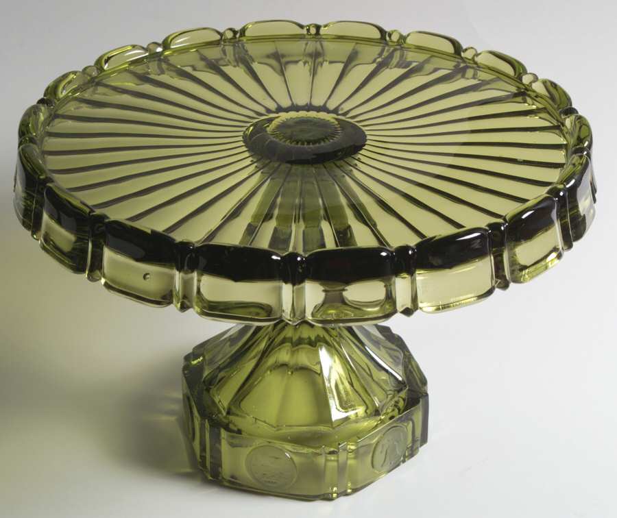 Coin Glass Olive Green Round Cake Stand by Fostoria-1