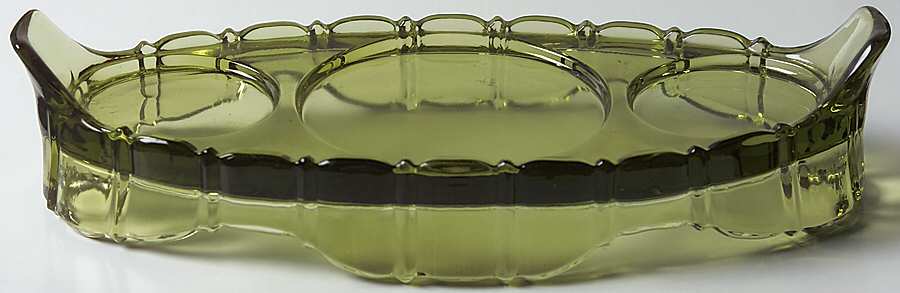 Coin Glass Olive Green Condiment Tray by Fostoria-1