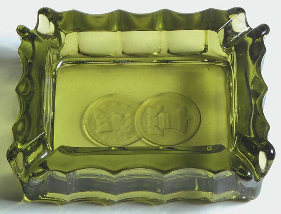 Coin Glass Olive Green Ashtray by Fostoria-1