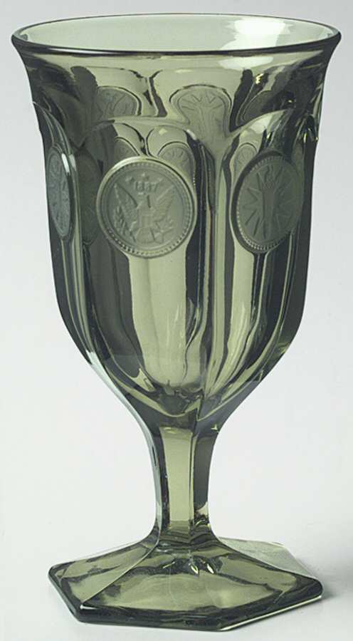 Coin Glass Olive Green Water Goblet by Fostoria-1