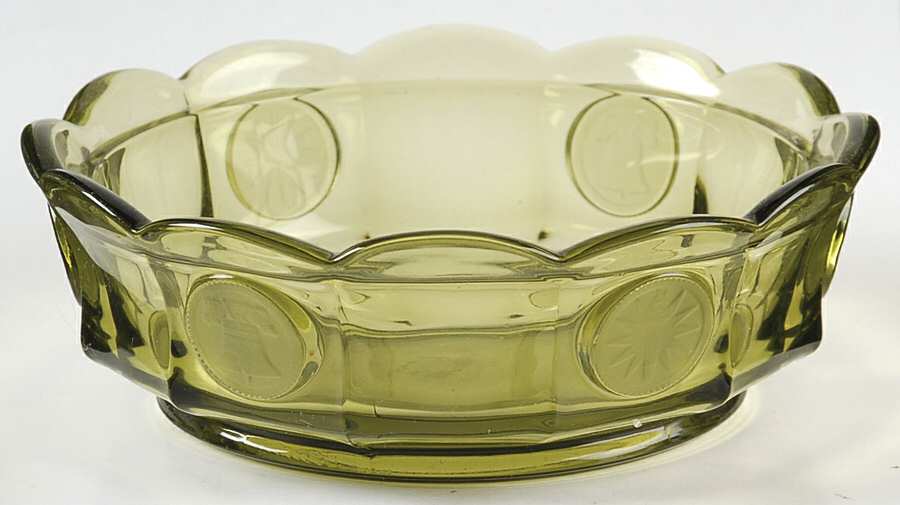 Coin Glass Olive Green Candy Box No Lid by Fostoria-1