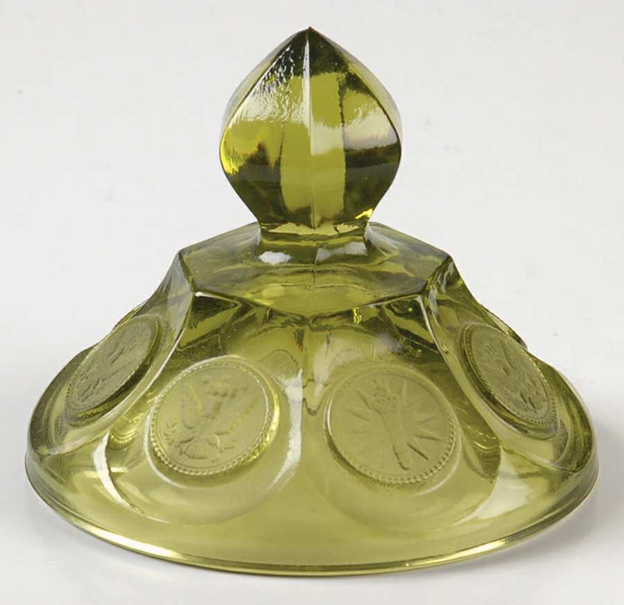 Coin Glass Olive Green Lid for Candy Dish by Fostoria-1