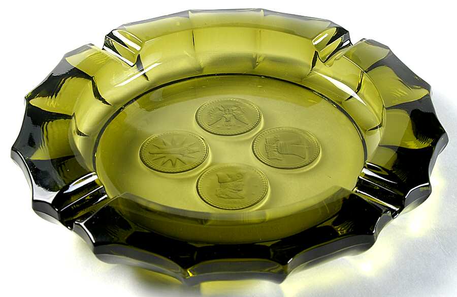 Coin Glass Olive Green Double Ashtray by Fostoria-1