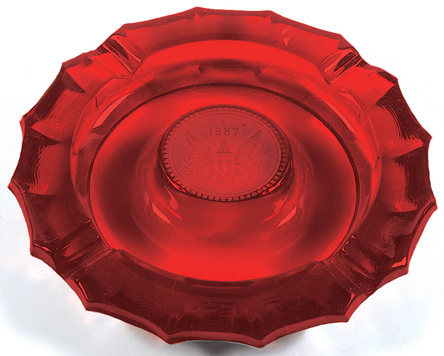 Coin Glass Ruby Ashtray with One Raised Center Coin by Fostoria-1