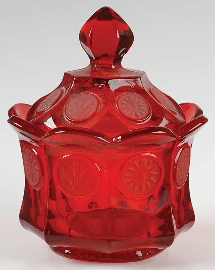Coin Glass Ruby Bowl Has Lip, Sugar Bowl & Lid by Fostoria-1