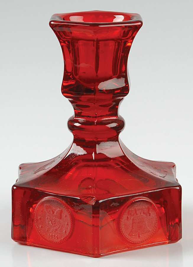 Coin Glass Ruby Single Light Candlestick by Fostoria-1