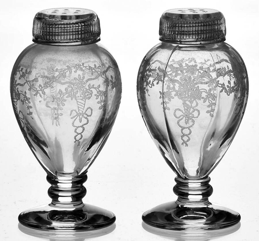 Corsage Clear Footed Shaker Set & Glass Lids by Fostoria-1
