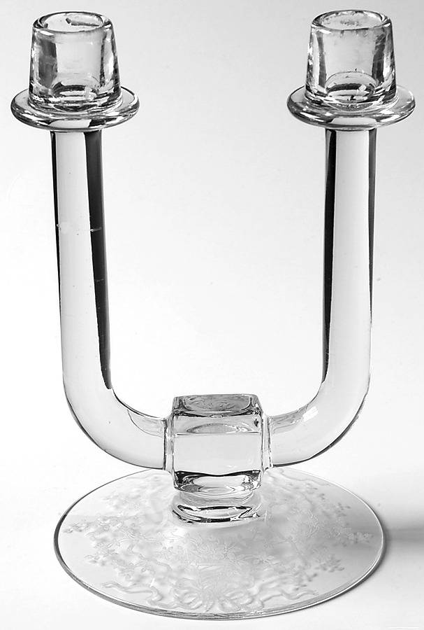Corsage Clear Double Candlestick, No Bobeche Or Prisms by Fostoria-1