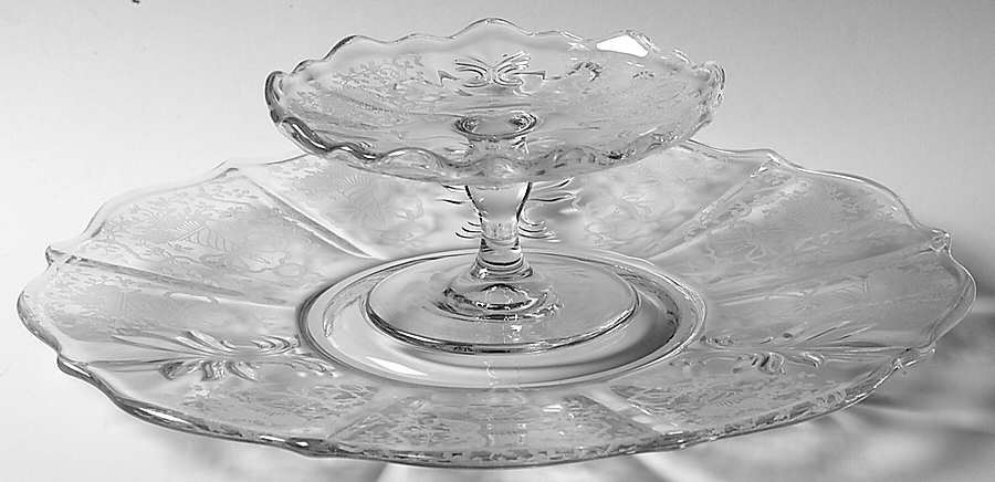 Corsage Clear Cheese & Cracker Set (Baroque Shape) by Fostoria-1